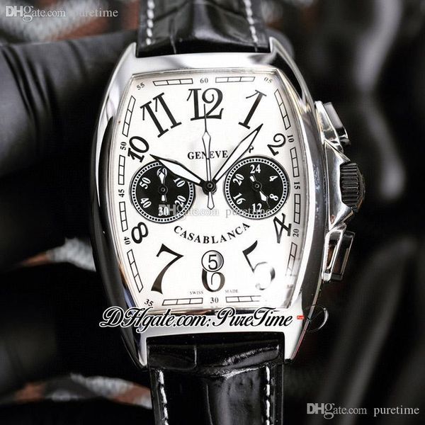 

sale collection 8880 casablanca miyota quartz chronograph mens watch steel case white dial big number markers black leather strap satch watc, Slivery;brown