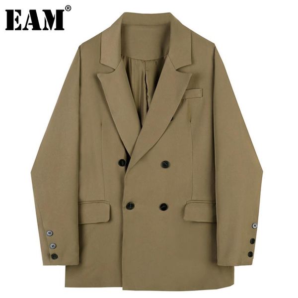 

eam] women vintage button black blazer new notched collar long sleeve loose fit jacket fashion spring autumn 2021 1dd4228, White;black