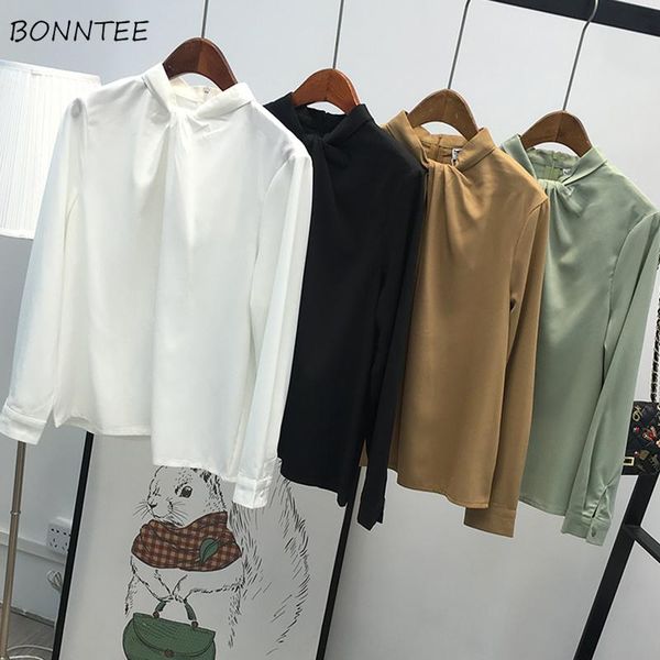 

women's blouses & shirts women solid simple all-match loose korean style leisure womens 2021 chic o-neck clothing daily girls, White