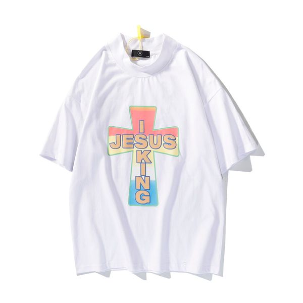 

2021 new kanye west raiow cross casual summer tshirts mens tutrleneck oversize white black short sleeve tees hip hop cotton t-shirt odmx