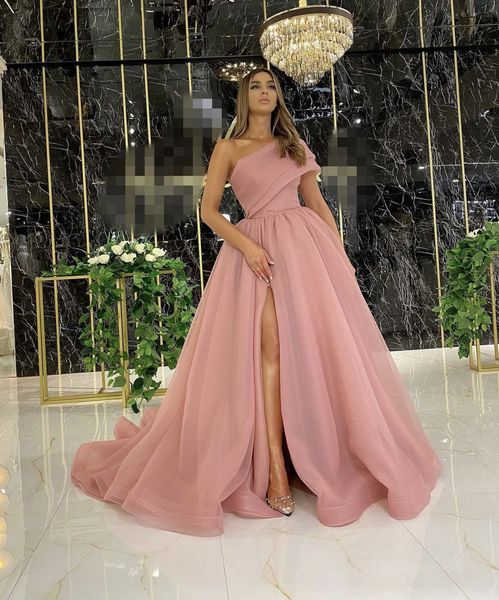 

elegant evening dresses 2022 with dubai formal gowns party prom dress arabic middle east one shoulder high split organza, Black;red