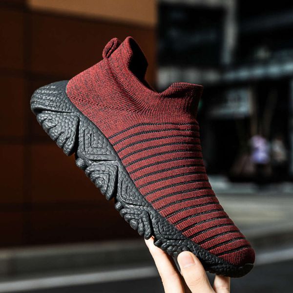 

autumn 2020 large new flying woven men's casual sports socks shoes, White;red