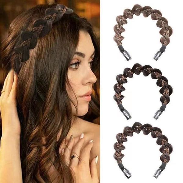 

wig hoop in braid toothed wig headband hairpin female out simple, Black;brown