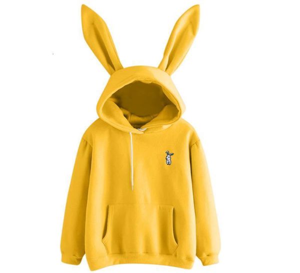 

women bunny rabbit ears hoodie hoody ladies winter long sleeve pullover cotton plain design jumper casual outwear, Black
