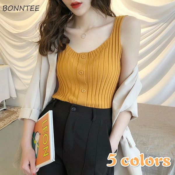 

women's tanks & camis camisole women selling knitwear solid button strappy jumper leisure ulzzang loose summer vacation chic ins stree, White