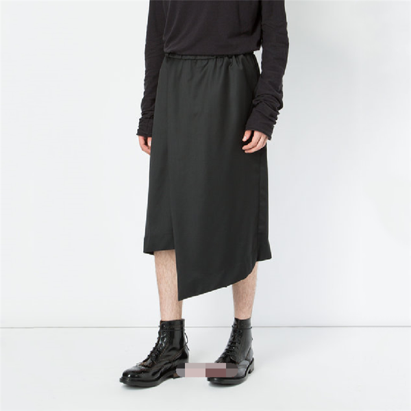 

men's shorts culottes wide leg pants summer dark elastic waist irregular asymmetric design relaxed personality fashion, White;black