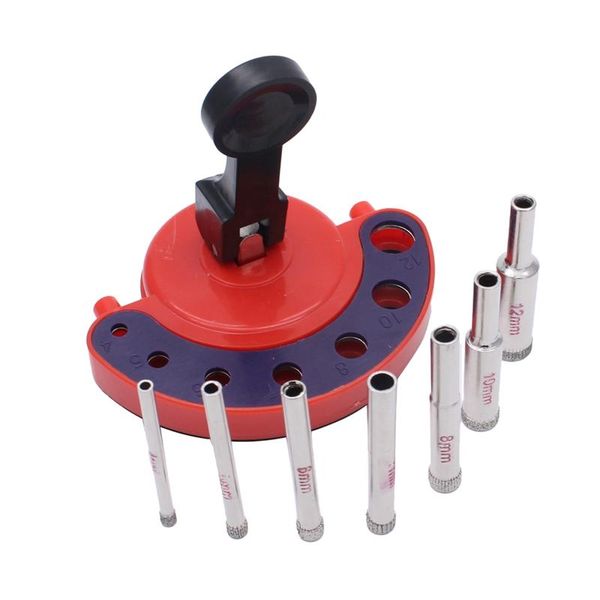 

professional drill bits 7pc 4-12mm diamond core bit hole saw guide jig fixture vacuum suction base coolant for tiles, glass granite, ceramic