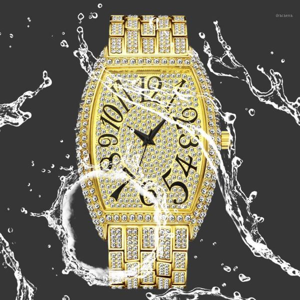 

men watches hip hop men's quartz wrist watch bling gold iced out mens wristwatch waterproof male clock relogio wristwatches, Slivery;brown