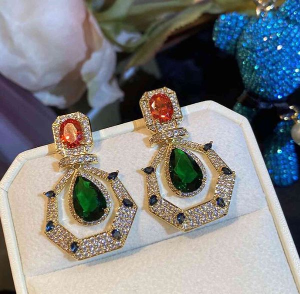 

yellow-green irregular full rhinstone exquisite earrings luxury vintage royal court gorgeous ladies banquet ear jewelry, Bronze;silver