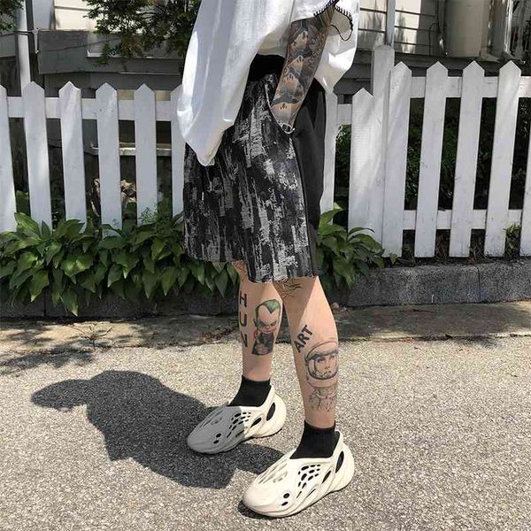 

men's jeans summer denim stitching casual shorts fashion drawstring streetwear loose hip-hop tie-dye 0x32, Blue