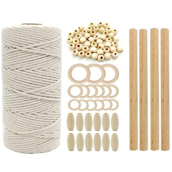 

macrame cord natural cotton rope m with wood ring wood stick for diy teether macrame kit wall hanging plant hanger set