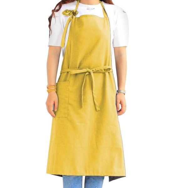 

fashion solid color front lace up pocket home kitchen cafe cooking apron household cleaning tools