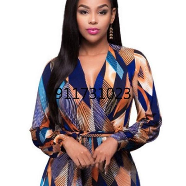 

ethnic clothing 2021 women digital printing jumpsuit romper v-neck long sleeve casual autumn overalls, Red