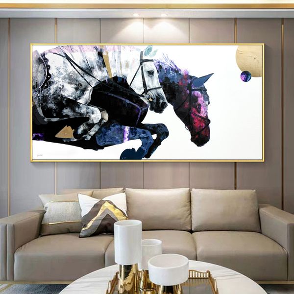 Animal de pintura de cavalos abstrata Posters e impressões Arte de lona Fotos de parede para sala de estar Decoração de casa sem moldura
