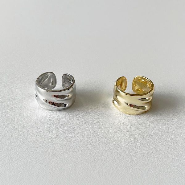 

wedding rings 2021 korea fashion web celebrity contort wrinkle for woman concise style golden fold couple open adjust jewelry, Slivery;golden