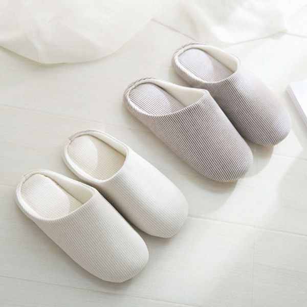 

jron 2017 autumn winter men slippers household striped cotton soft fabric slipper water proof anti slip sole indoor slippers d8w4#, Black