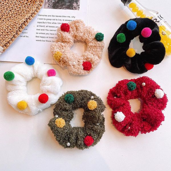 

hair accessories 1pc girls sweet christmas rope for kids plush hairball scrunchie bands winter warm ponytail holder chidren, Slivery;white