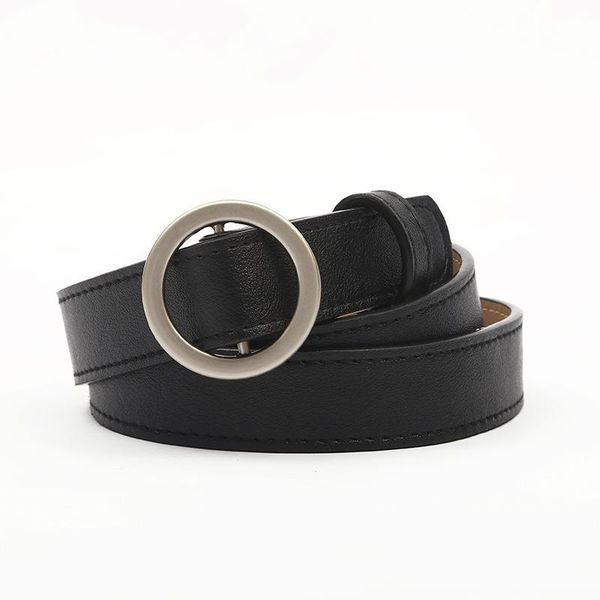 

belts 2021 pu ladies belt round pin buckle black jeans chic retro female, Black;brown