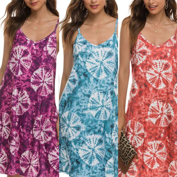 

summer spaghetti strap dresses fashion print slip dress women girls dresses sleeveless beach loose skirt casual clothes 5xl lly0224, White