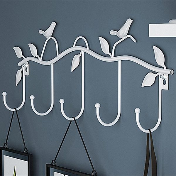 

hooks & rails vintage 5 hook wrought iron bird shape leaf wall dress robe key coat holder cap hanger home decoration