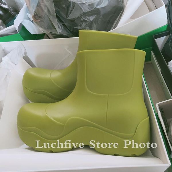 

boots spring autumn pvc rain for women round toe slip-on ankle cute candy colors waterproof platform ladies, Black