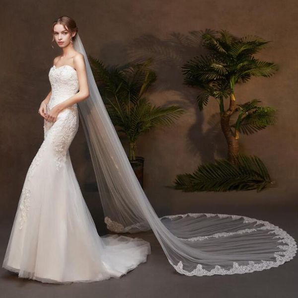 

bridal veils beautiful appliqued lace edge 3m length 300cm long veil two layers white ivory bride wedding accessoire with comb, Black