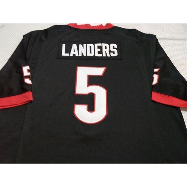 

001 uga bulldogs matt landers #5 real full embroidery college jersey size s-4xl or custom any name or number jersey, Black