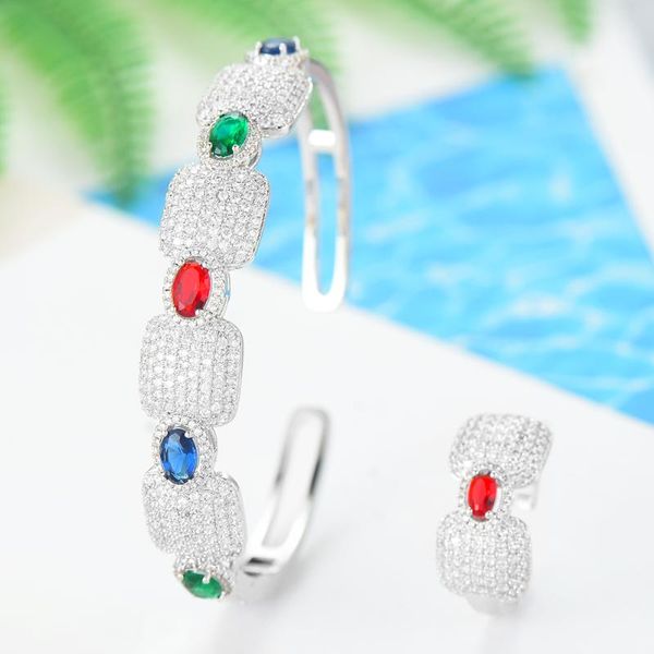 

earrings & necklace larrauri luxury cubic zircon crystal cz jewelry sets for women wedding african bridal bangle ring set aretes de mujer mo, Silver