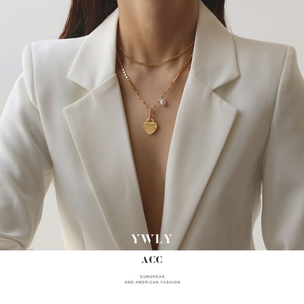 

heart shaped english pearl pendant collarbone chain necklace for women ywly, Silver