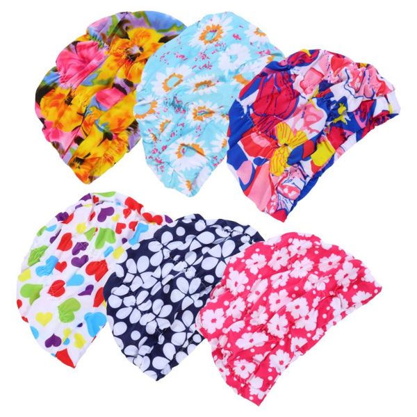 

swimming caps 6pcs pleated adorable waterproof elastic swim cap (random pattern)