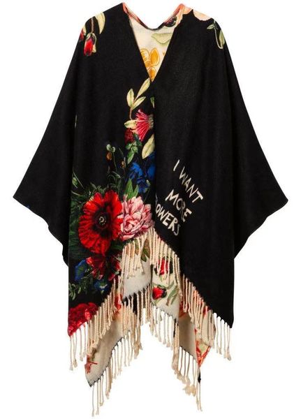 

spanish style tassel woven floral cape cape, Blue;gray