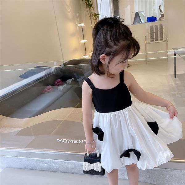 

new good quality factory price fashion selling childrens stitched bow sleeveless suspender dress, Red;yellow