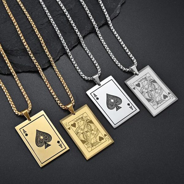 

pendant necklaces creative drop playing card ace heart k long necklace rose golden stainless steel queen unix original man woman gift, Silver