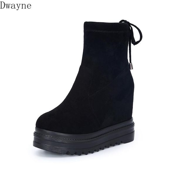 

boots female korean version of the wild muffin thick bottom inside increased wedge with women's shoes, Black
