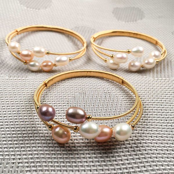

natural freshwater pearl bangles peacock tail shape charms bracelet jewelry accessories adjustable opening 7-8mm q0717, Black