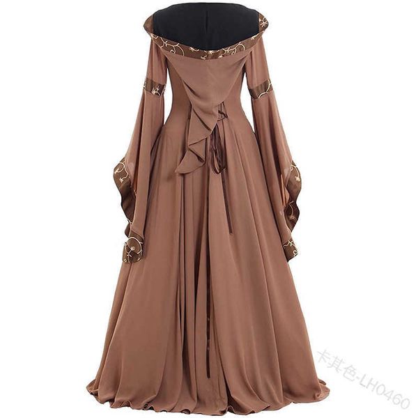 Frauen Neues mittelalterliches Kleid Kostüm Renaissance Gothic Cosplay mit Kapuze langes Kleid Frauen Retro Steampunk Fancy Kleidung Halloween 5XL Y0913