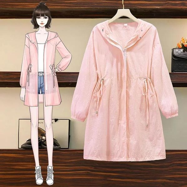 

women's trench coats female mid-length sun protection clothing 2021 summer fashion solid color hooded thin air-conditioned shirt jacket, Tan;black