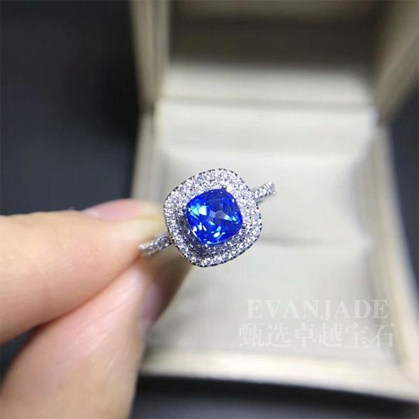 

wedding rings classic 925 sterling silver engagement for women square dazzling blue zircon luxury bridal opening adjustable ring, Slivery;golden