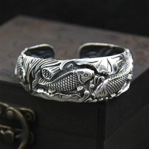 

bangle mens retro fashion open carved carp pattern jewelry exquisite gifts, Black