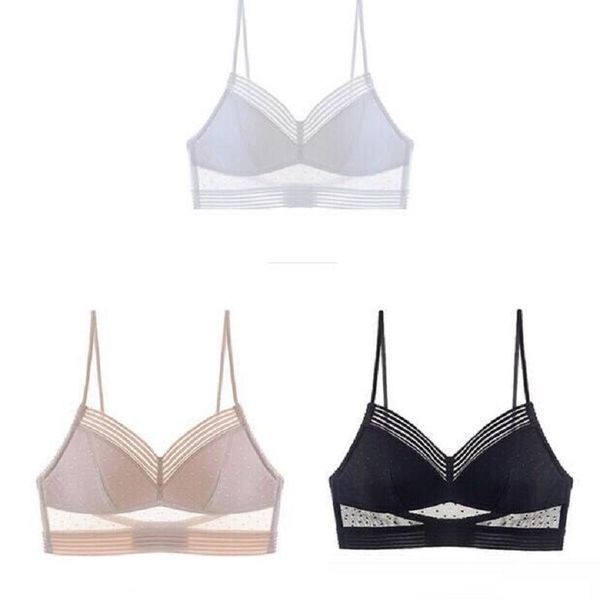 

bras plus size dot mesh thin bra triangular woman soft seamless backless beautiful back bralette encaje mujer, Red;black
