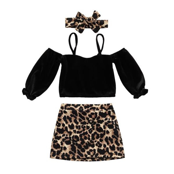 

clothing sets 2021 toddler girls casual two-piece clothes set, black solid color pullover, skirt and bow knot headdress, White