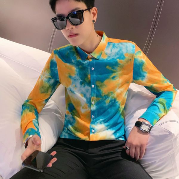

2021 designer male print thin hombre fitting long hawaiian sleeve streetwear dress shirt ioy0, White;black