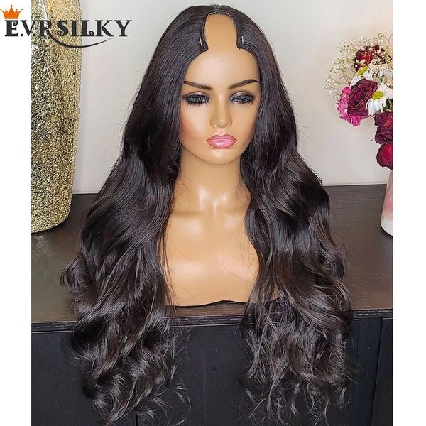 

indian opening 1x4 upart human hair wigss with 6 combs glueless #2 wavy full machine made remy u part wigs easy to install 30 inches 250 den, Black