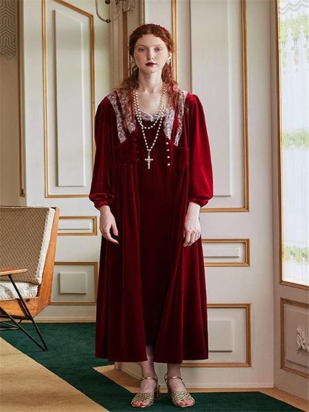 Установите одежды для женщин Женщины Красное утро Платье осень зима Сорта Элегантная леди романтический Nightgown1