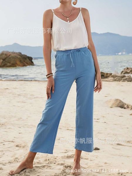 

straight pants loose cotton lace up mid waist wide leg casual, Black;white