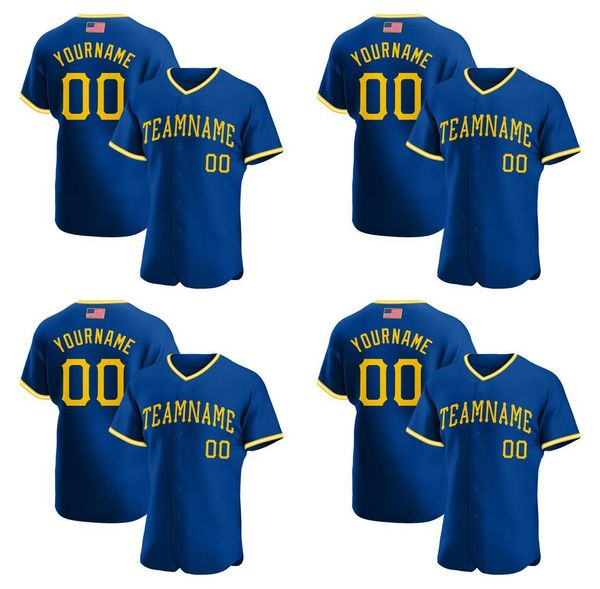 

custom royal gold-white authentic american flag fashion baseball jersey, Blue;black