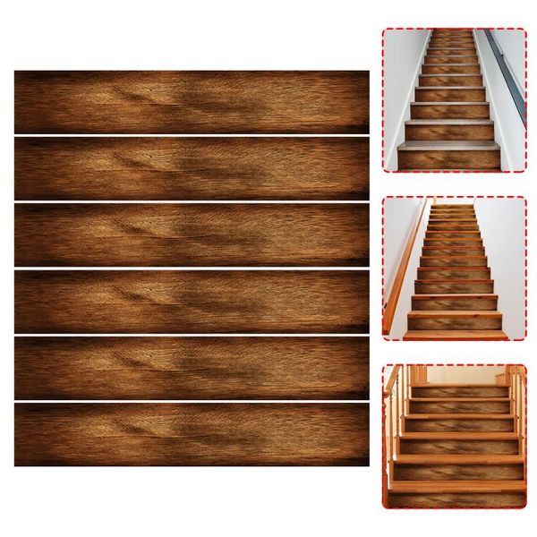 

wall stickers 18x100cm 6pcs stair sticker simulation wood grain waterproof self-adhesive pvc staircase for bathroom kitchen #gm
