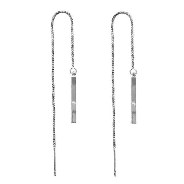 

dangle & chandelier one-word ear line korean personality long tassel square pillar simple temperament sweet jewelry for women, Silver