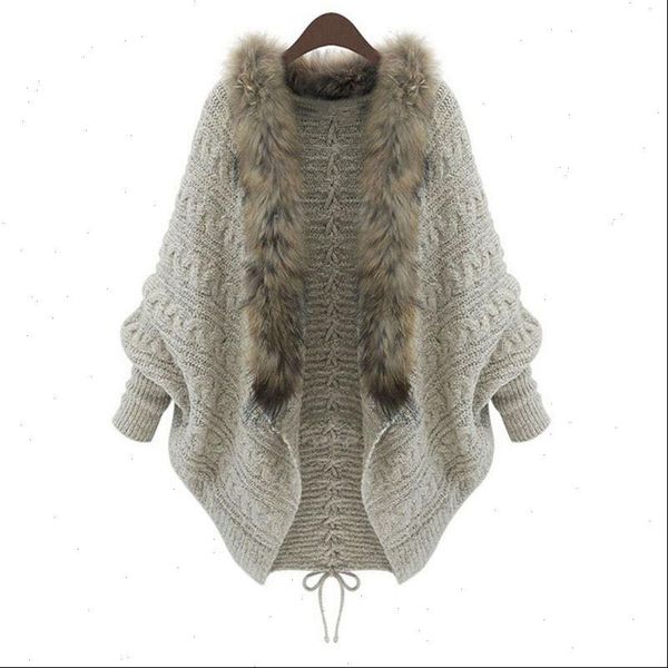 

women cardigan sweater loose fur collar sweater batwing sleeve knit cardigan fur collar coat women cardigan winter knitwear 38, White;black