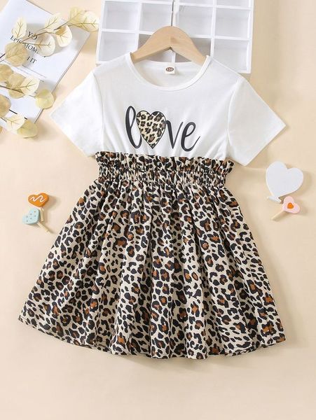 

girls leopard & letter graphic frill trim dress she, Red;yellow